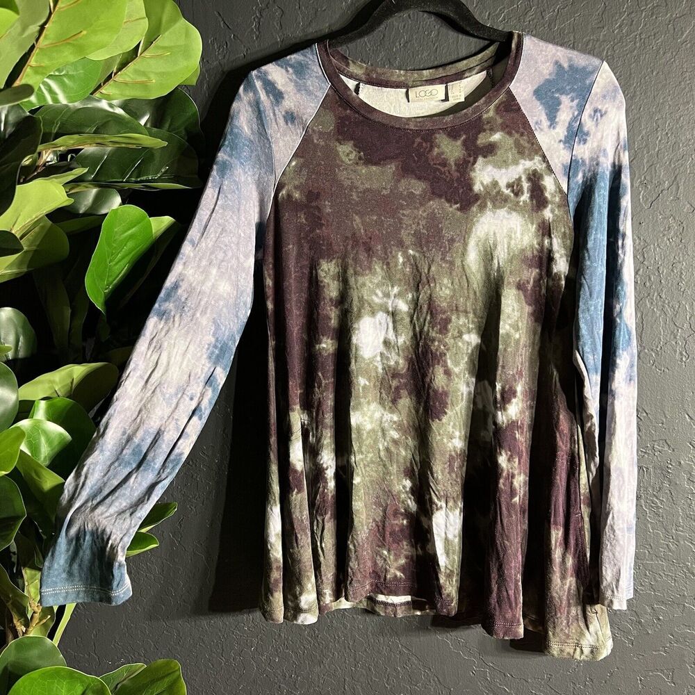LOGO by Lori Goldstein Top Tunic Womens Small Purple Tie Dye Long Sleeve Pockets